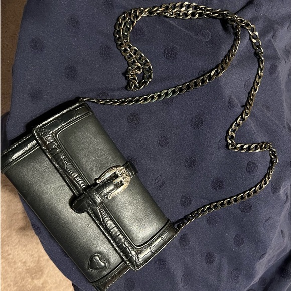 Retro Brighton Large Black Leather Crossbody purse Wallet Buckle Heart Details. - Picture 3 of 16